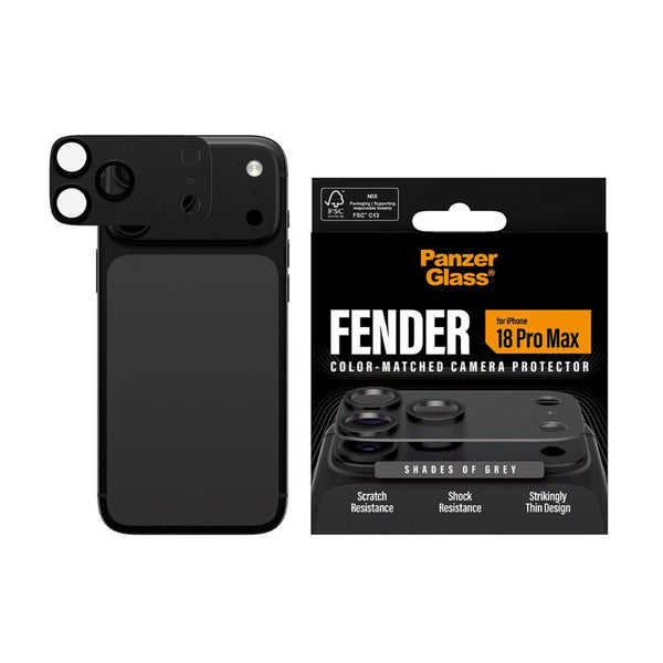 PanzerGlass Fender camera lens protector for iPhone 18 Pro Max in Shades of Grey with slim matte aluminum camera protection Qatar