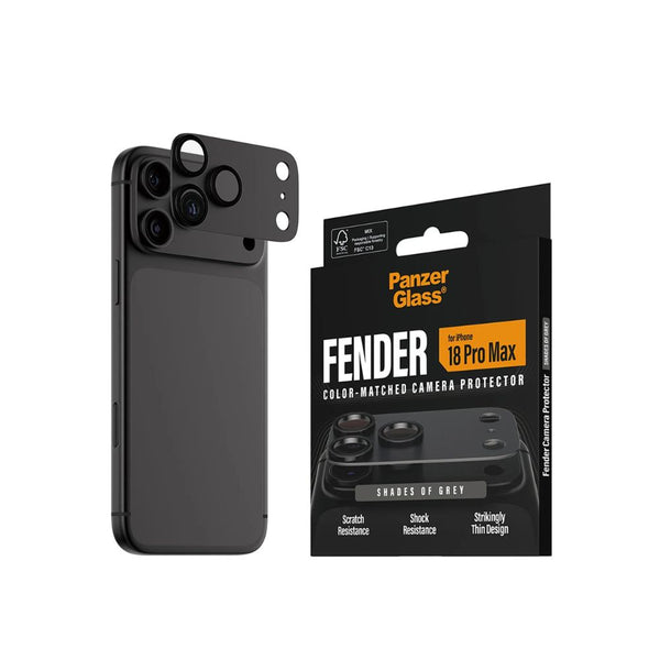 PanzerGlass Fender camera lens protector for iPhone 18 Pro Max in Shades of Grey with slim matte aluminum camera protection Qatar