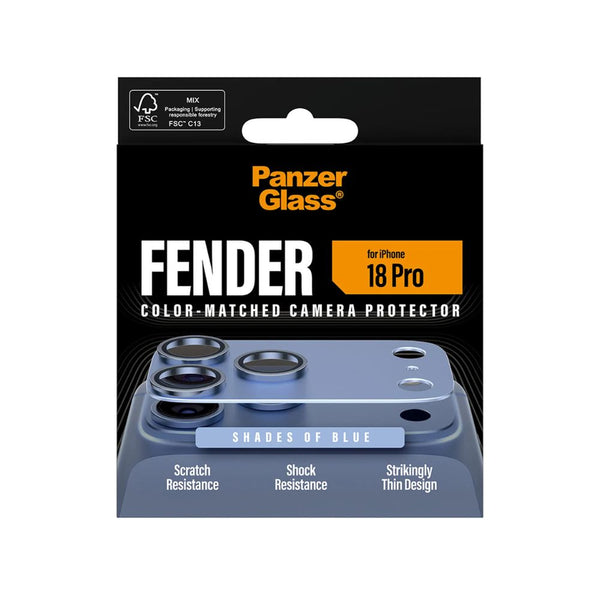 PanzerGlass Fender camera lens protector for iPhone 18 Pro in Shades of Blue with slim matte aluminum camera protection Qatar