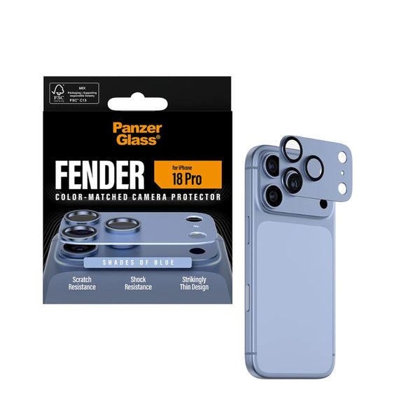 PanzerGlass Fender camera lens protector for iPhone 18 Pro in Shades of Blue with slim matte aluminum camera protection Qatar
