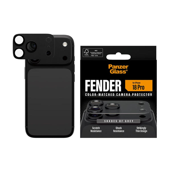 PanzerGlass Fender camera lens protector for iPhone 18 Pro in Shades of Grey with slim matte aluminum camera protection Qatar