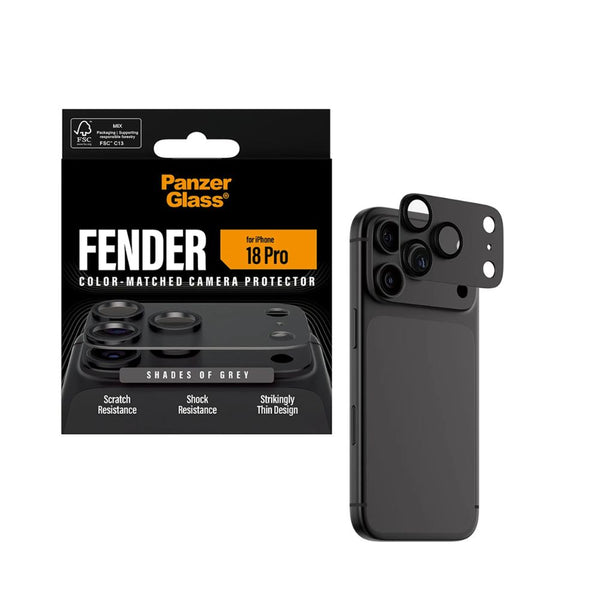 PanzerGlass Fender camera lens protector for iPhone 18 Pro in Shades of Grey with slim matte aluminum camera protection Qatar