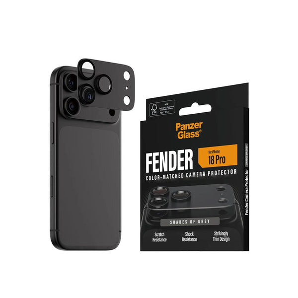 PanzerGlass Fender camera lens protector for iPhone 18 Pro in Shades of Grey with slim matte aluminum camera protection Qatar