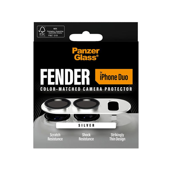 PanzerGlass Fender Silver camera lens protector for iPhone Duo with slim matte aluminum housing and camera plateau protection Qatar