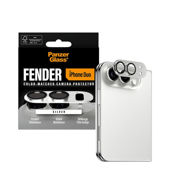 PanzerGlass Fender Silver camera lens protector for iPhone Duo with slim matte aluminum housing and camera plateau protection Qatar