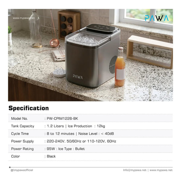 Pawa Chiller PW-CPIM1226-BK portable bullet ice maker with 12kg daily capacity Black Qatar