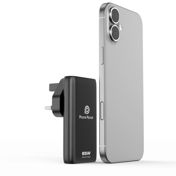 Phone Planet 65W GaN3 fast charger with dual USB-C ports and UK plug Qatar