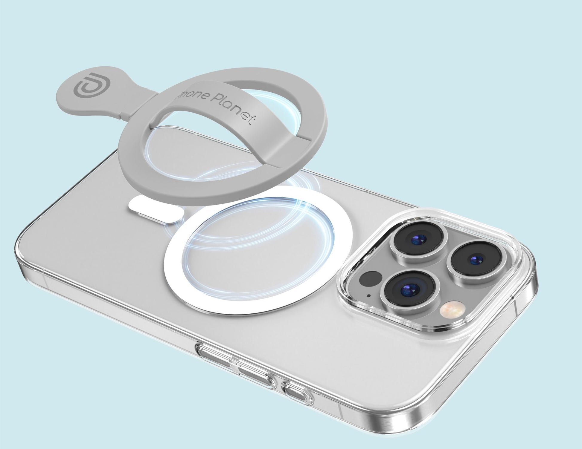 Phone Planet Snap-On MagSafe Ring PP-PH07 magnetic phone grip with stand and silicone strap.