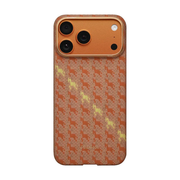PITAKA Edge Happiness Rides In Amber ultra slim MagSafe aramid fiber case for iPhone 17 Pro Max Qatar