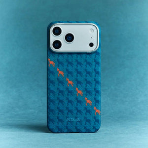 PITAKA Edge Happiness Rides In Indigo ultra slim MagSafe aramid fiber case for iPhone 17 Pro Qatar
