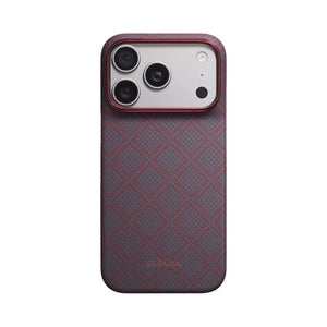 PITAKA Edge Ultra-Slim MagSafe aramid fiber case with PitaTap™ for iPhone 18 Pro Blue's Red Argyle Qatar
