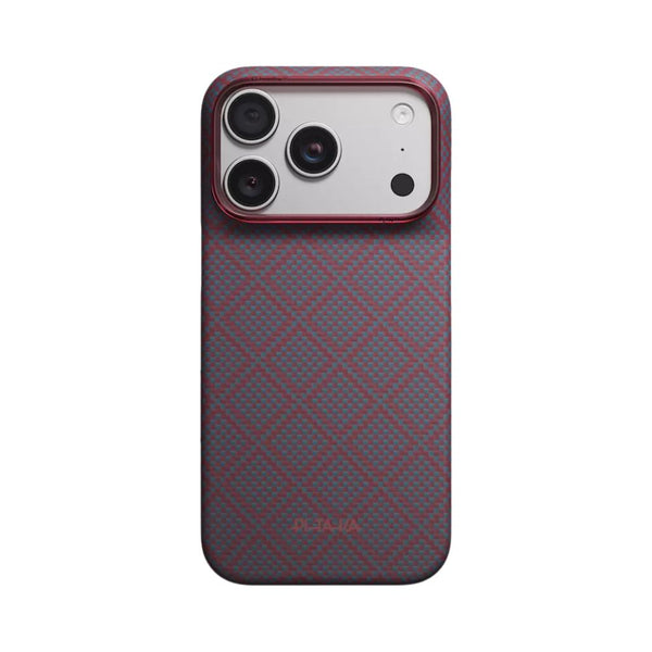 PITAKA Edge Ultra-Slim MagSafe aramid fiber case with PitaTap™ for iPhone 18 Pro Blue's Red Argyle Qatar