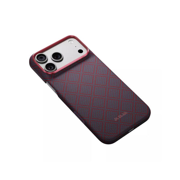 PITAKA Edge Ultra-Slim MagSafe aramid fiber case with PitaTap™ for iPhone 18 Pro Blue's Red Argyle Qatar