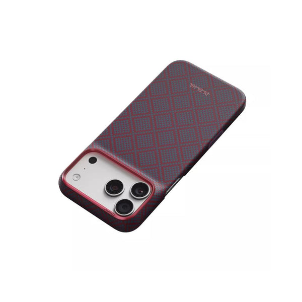 PITAKA Edge Ultra-Slim MagSafe aramid fiber case with PitaTap™ for iPhone 18 Pro Blue's Red Argyle Qatar
