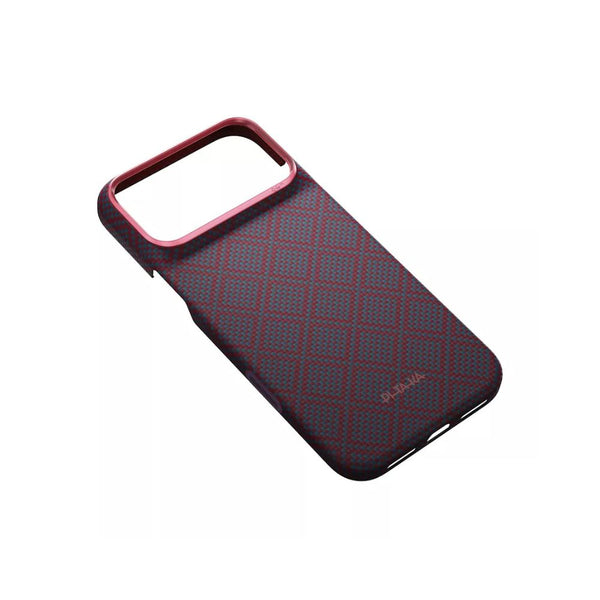 PITAKA Edge Ultra-Slim MagSafe aramid fiber case with PitaTap™ for iPhone 18 Pro Blue's Red Argyle Qatar