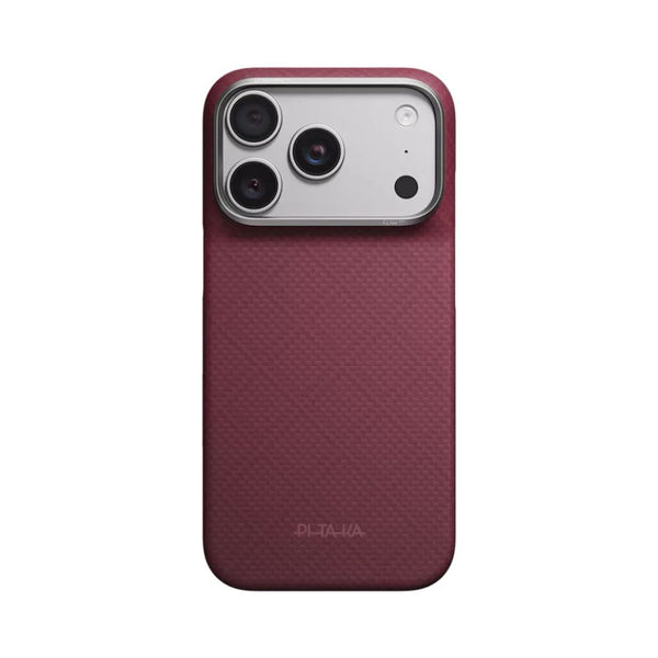 PITAKA Edge Ultra-Slim MagSafe aramid fiber case for iPhone 18 Pro Burgundy Argyle with PitaTap™ Qatar
