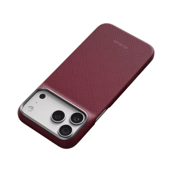 PITAKA Edge Ultra-Slim MagSafe aramid fiber case for iPhone 18 Pro Burgundy Argyle with PitaTap™ Qatar