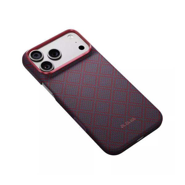 PITAKA Edge Ultra-Slim MagSafe aramid fiber case with PitaTap™ for iPhone 18 Pro Max Blue's Red Argyle Qatar
