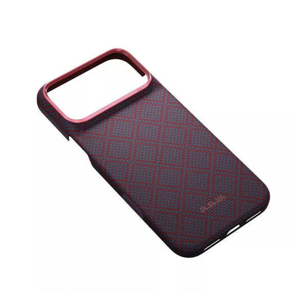 PITAKA Edge Ultra-Slim MagSafe aramid fiber case with PitaTap™ for iPhone 18 Pro Max Blue's Red Argyle Qatar