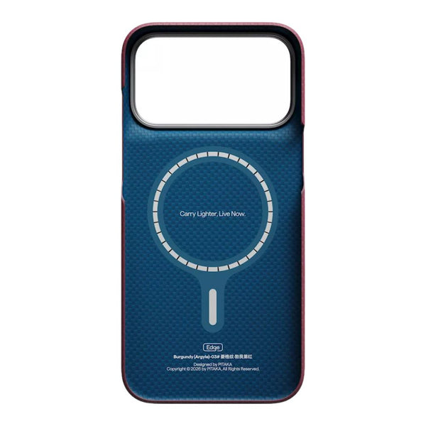 PITAKA Edge Ultra-Slim MagSafe aramid fiber case for iPhone 18 Pro Max Burgundy Argyle with PitaTap™ Qatar