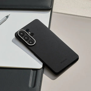 PITAKA Edge Ultra-Slim aramid fiber case with Aaron Button for Samsung Galaxy S26 Ultra Black Grey Qatar