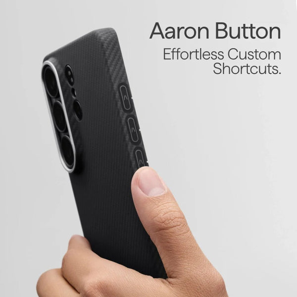 PITAKA Edge Ultra-Slim aramid fiber case with Aaron Button for Samsung Galaxy S26 Ultra Black Grey Qatar