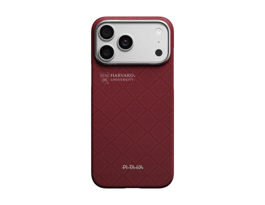 PITAKA Harvard Crimson Edge ultra-slim MagSafe case for iPhone 17 Pro and Pro Max.