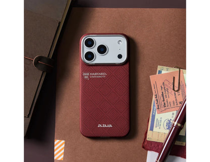 PITAKA Harvard Crimson Edge ultra-slim MagSafe case for iPhone 17 Pro and Pro Max.