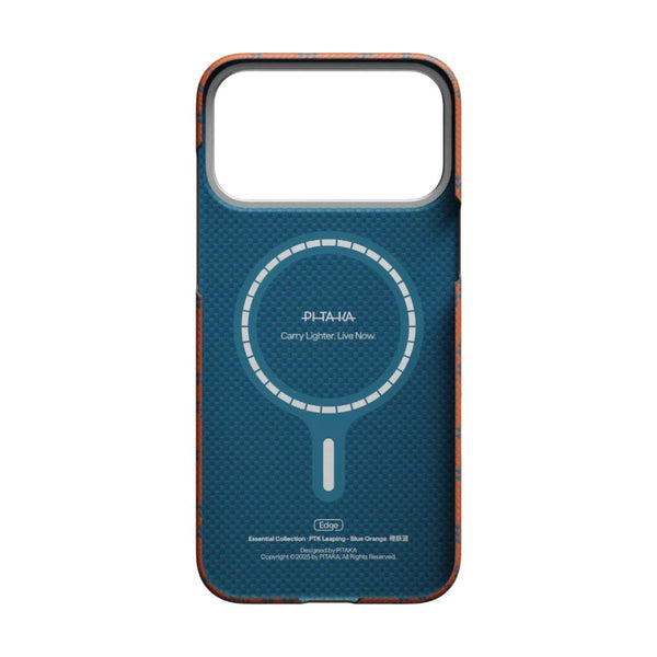 Pitaka Monogram Edge Case for iPhone 17 Pro in Leaping Blue Orange with MagSafe and aramid fiber protection Qatar