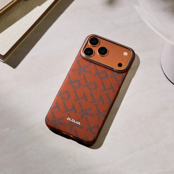 Pitaka Monogram Edge Case for iPhone 17 Pro in Leaping Blue Orange with MagSafe and aramid fiber protection Qatar