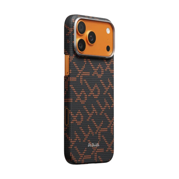 Pitaka Monogram Edge Case for iPhone 17 Pro in Leaping Orange Black with MagSafe and aramid fiber protection Qatar