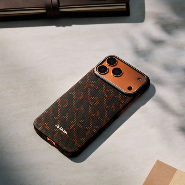 Pitaka Monogram Edge Case for iPhone 17 Pro Max in Leaping Orange Black with MagSafe and aramid fiber protection Qatar