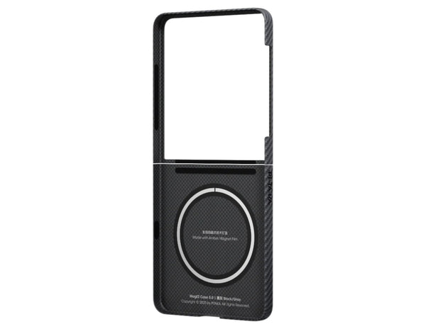 Pitaka Ultra-Slim aramid fiber case for Samsung Galaxy Z Flip 7 Black/Grey, MagSafe compatible, featherlight, scratch-resistant, at Thabthaba Store Qatar