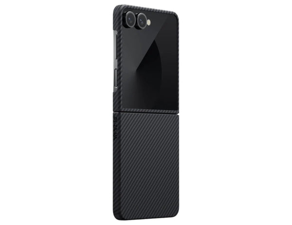 Pitaka Ultra-Slim aramid fiber case for Samsung Galaxy Z Flip 7 Black/Grey, MagSafe compatible, featherlight, scratch-resistant, at Thabthaba Store Qatar