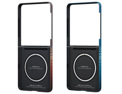 Pitaka Ultra-Slim aramid fiber case for Samsung Galaxy Z Flip 7 with Fusion Weaving, MagSafe compatible, available in Sunset and Moonrise, at Thabthaba Store Qatar