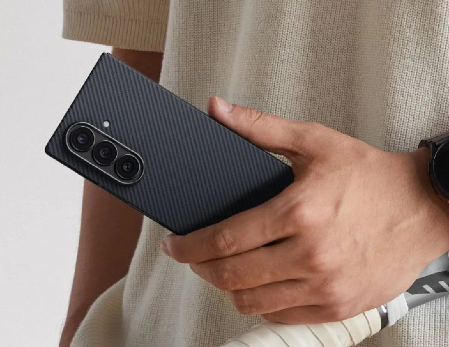 Pitaka Ultra-Slim aramid fiber case for Samsung Galaxy Z Fold 7 Black/Grey, MagSafe compatible, featherlight minimalist, at Thabthaba Store Qatar