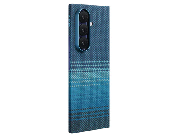 Pitaka Ultra Slim Rear Case for Samsung Galaxy Z Fold 7 with Fusion Weaving aramid fiber, MagSafe compatible, shown in Sunset and Moonrise colors, at Thabthaba Store Qatar