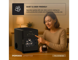Porodo Lifestyle sphere ice machine black with self-cleaning and 10kg daily ice capacity
