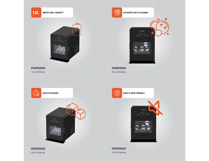 Porodo Lifestyle sphere ice machine black with self-cleaning and 10kg daily ice capacity