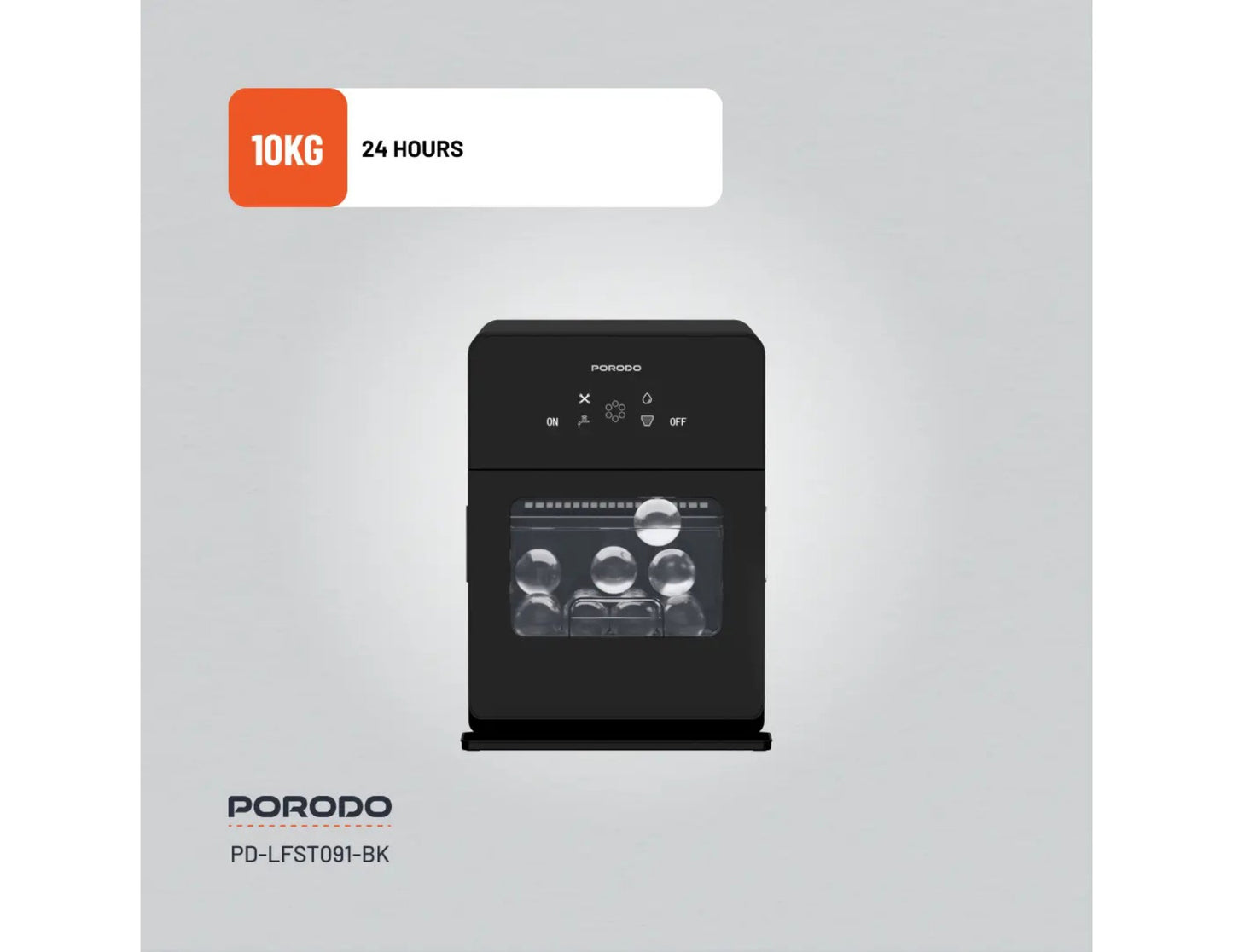 Porodo Lifestyle sphere ice machine black with self-cleaning and 10kg daily ice capacity