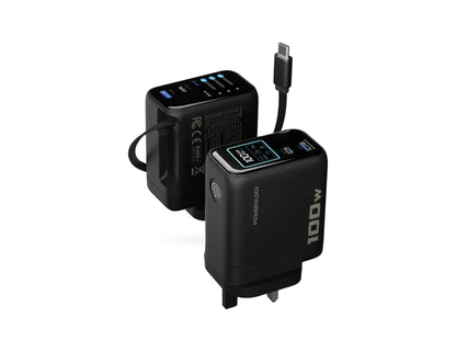Powerology 100W TFT adapter retractable Type-C cable black Qatar