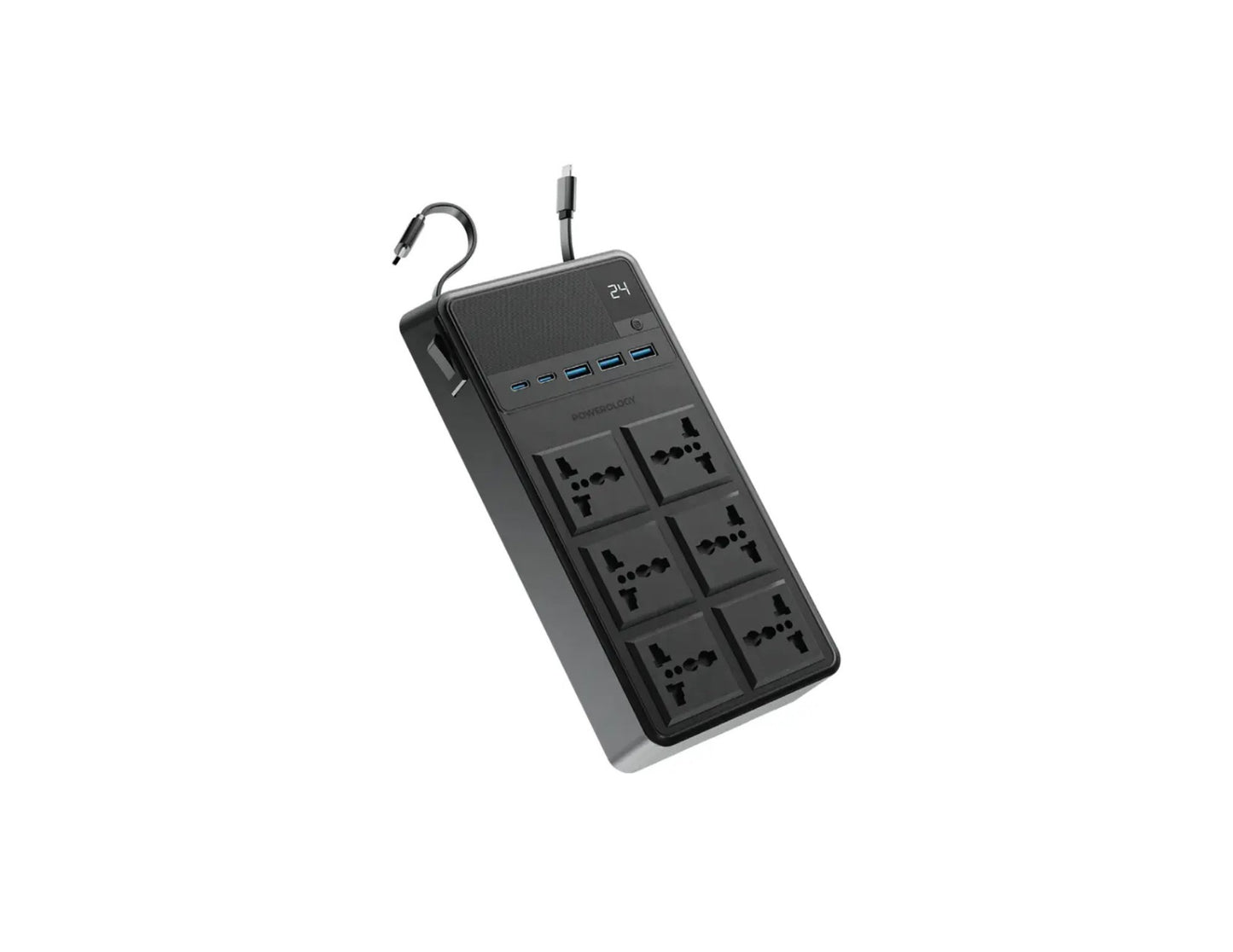 Powerology 2500W 6AC retractable power strip black Qatar