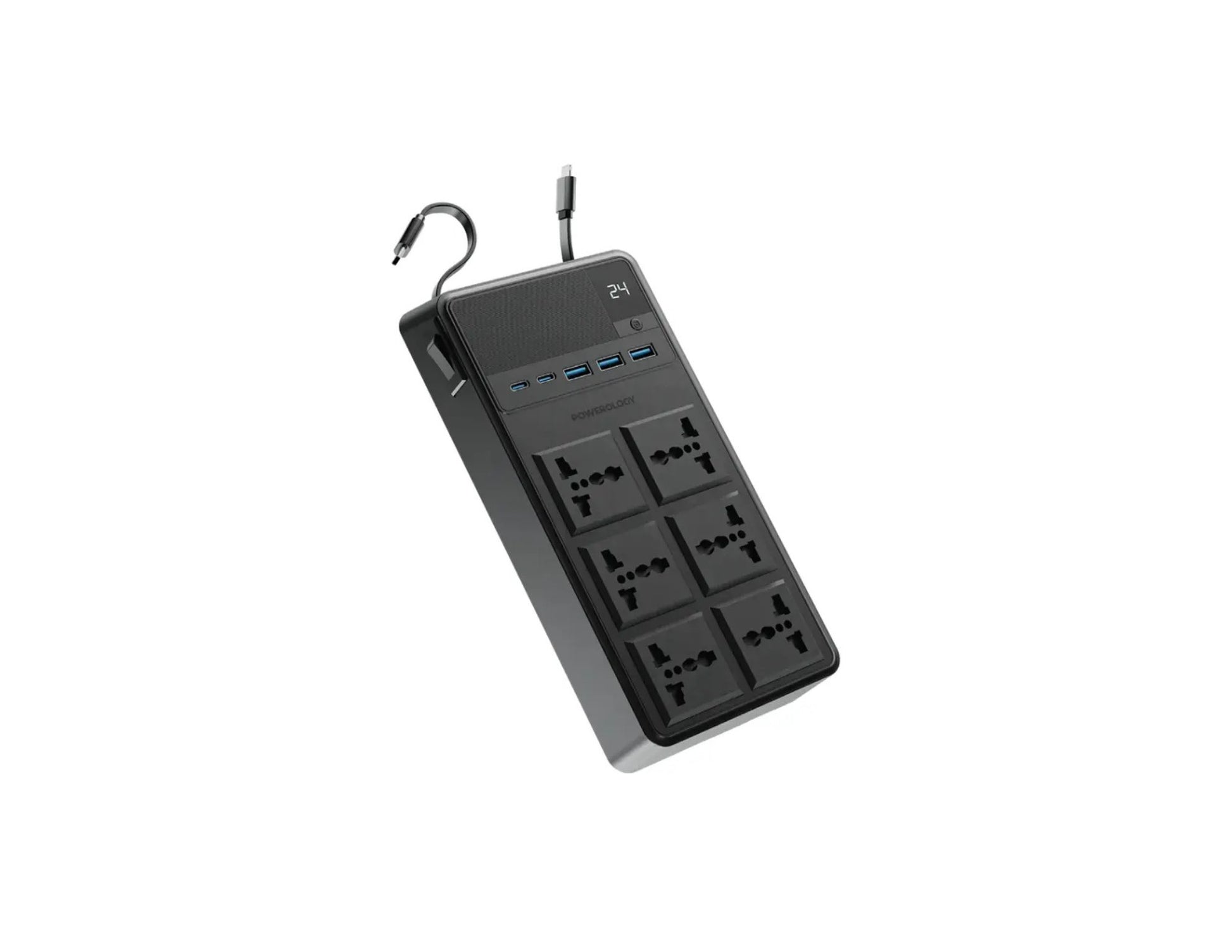 Powerology 2500W 6AC retractable power strip black Qatar