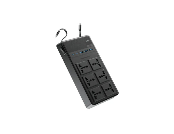 Powerology 2500W 6AC retractable power strip black Qatar