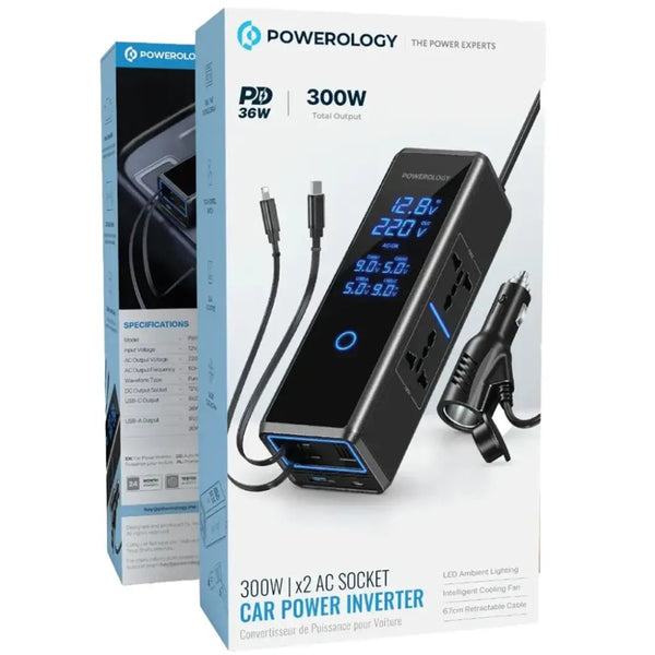 Powerology 300W dual AC socket pure sine wave car power inverter black Qatar