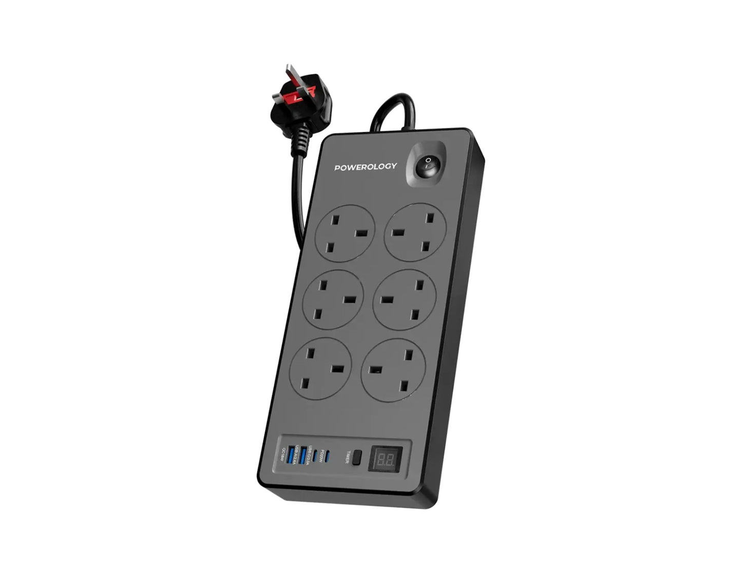 Powerology 6AC 2990W power strip black USB-C PD 20W Qatar