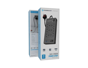 Powerology 6AC 2990W power strip black USB-C PD 20W Qatar