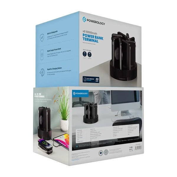 Powerology 8-in-1 10000mAh power bank charging station with wireless charging Black Qatar