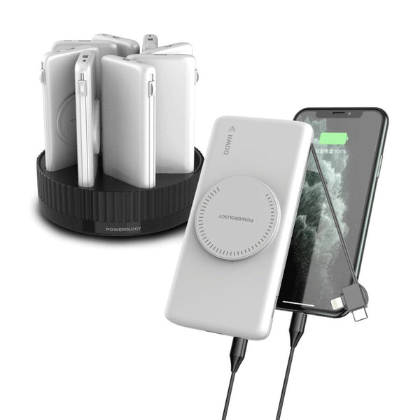 Powerology 8-in-1 10000mAh power bank charging station with wireless charging White Qatar