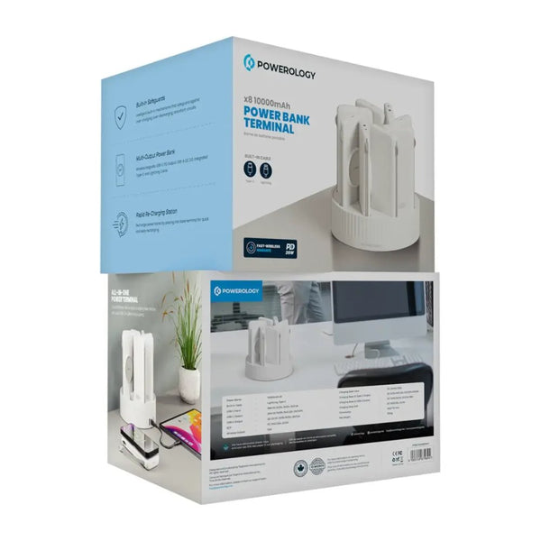Powerology 8-in-1 10000mAh power bank charging station with wireless charging White Qatar